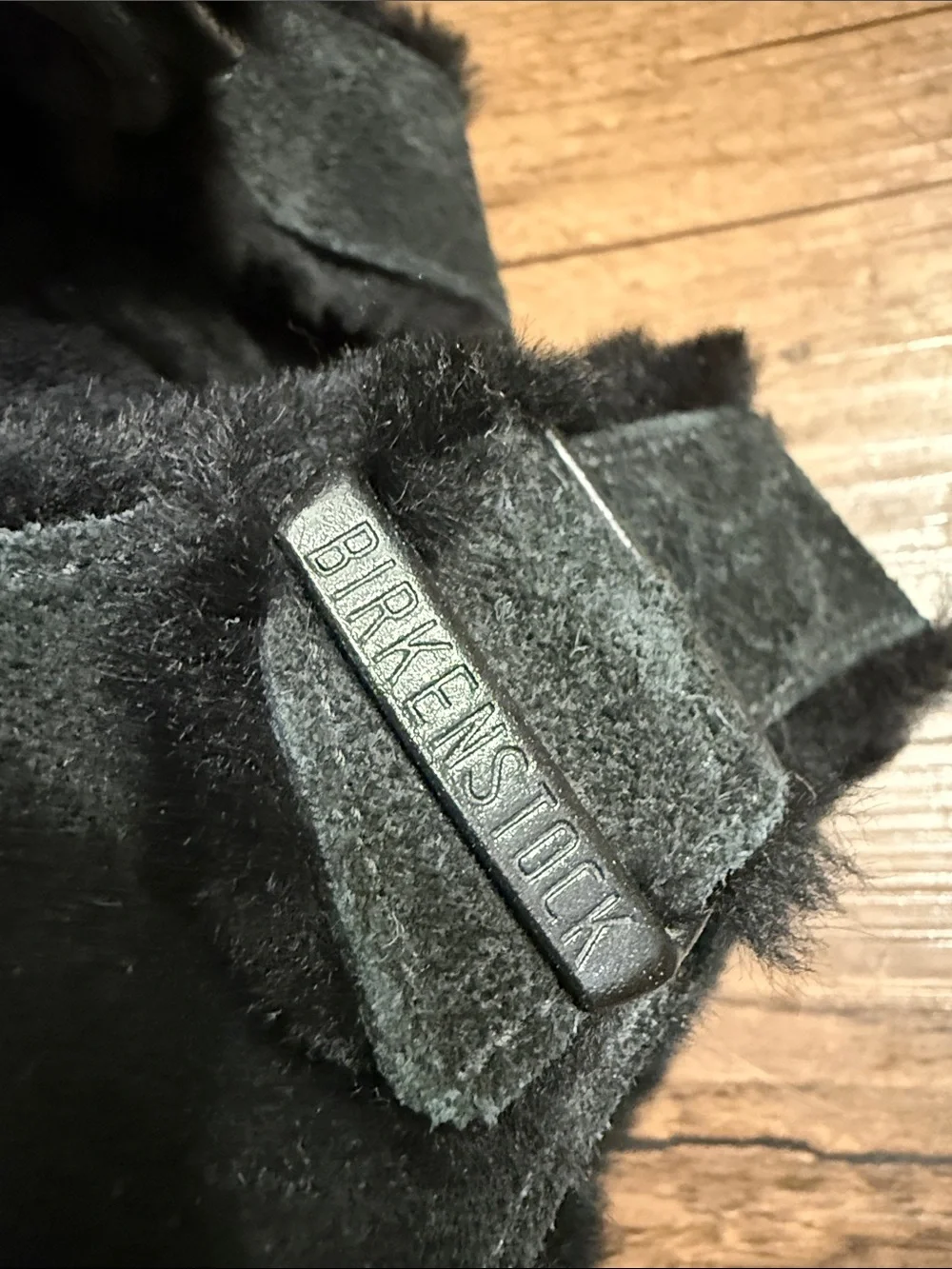 Birkenstock Black Faux-Shearling Slide with Branded Strap Birkenstock Black Faux-Shearling Slide with Branded Strap main image 3